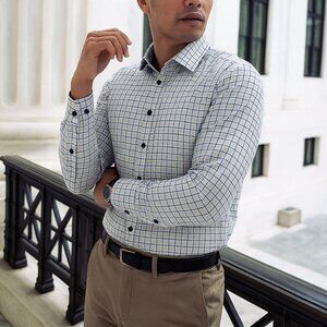 OLYMP Luxor Modern Fit Check Long Sleeve Shirt Flip Cuffs Mens Size 17"/43